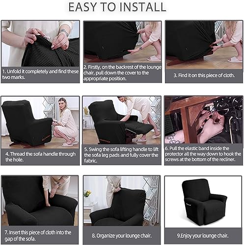 Miniatura 5 de KEKUOU Fundas para sillas reclinables, fundas elásticas para sofá reclinable de Lazy Boy, 1 pieza, protector de muebles con parte inferior elástica