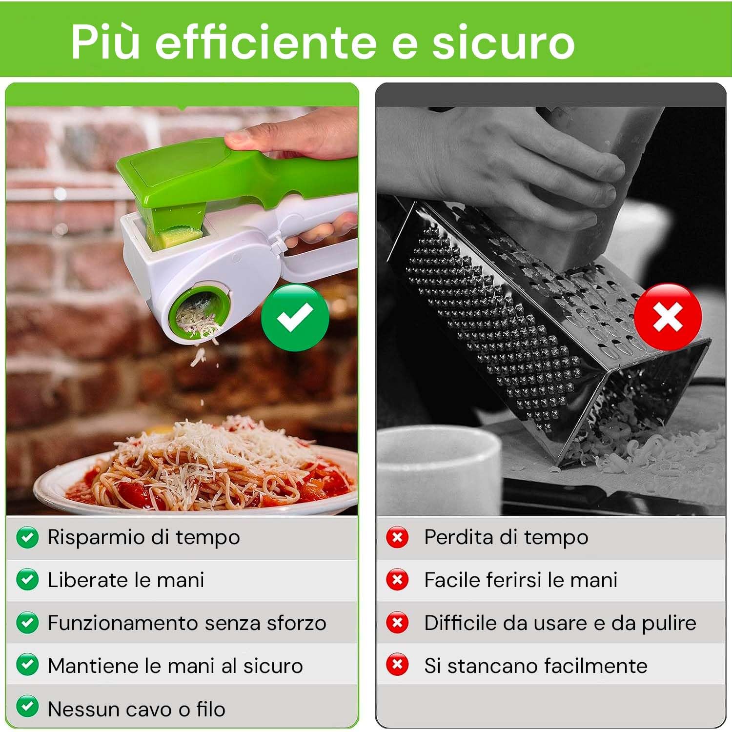 Avilia Grattugia Elettrica Cordless Multifunzione - 3 Rulli in Acciaio Frutta e Pane, Grane Diverse per Formaggi Duri e Morbidi, Corpo in Plastica, 12W, Giallo e Verde