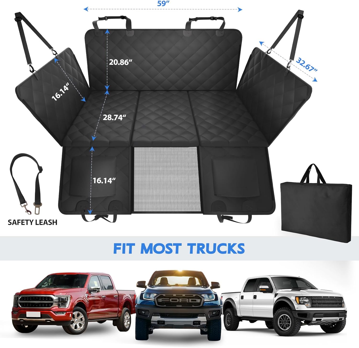 AIREDOULER Truck Dog Seat Cover Back Seat, Hard Bottom Dog Hammock for Car 1.2" Comfort Soft Foam, Waterproof XL Large Pet Extender Bed Supports 560lbs, Durable Platform Protector Full Size Crew Cab