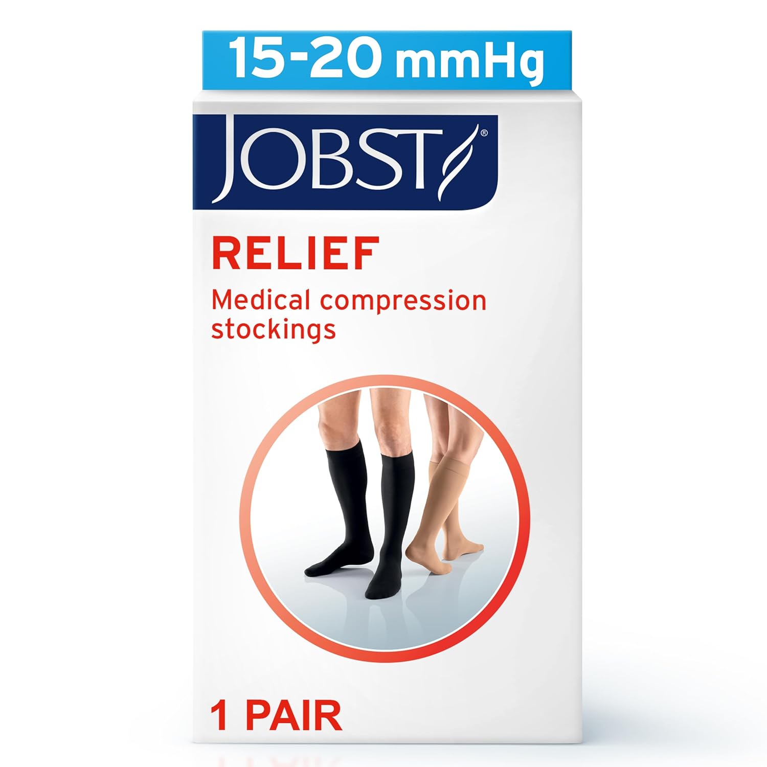 JOBST Relief Knee High Graduated Compression Socks, 15-20 mmHg - Comfortable Unisex Design - Open Toe, Black, Petite Large Full Calf