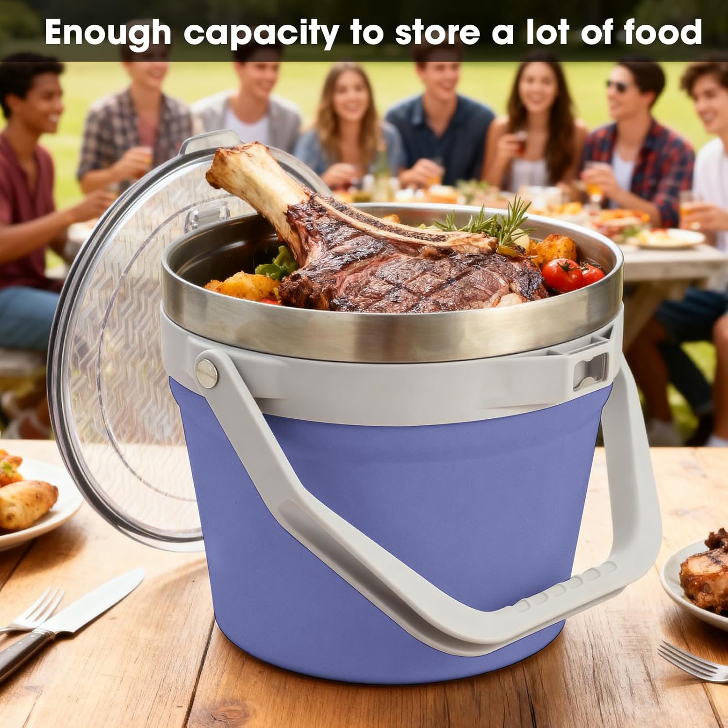 COKTIK 7L Vacuum Insulated Ice Bucket with Lid and Scoop& Tongs，Large capacity Stainless Steel Beverage Bucket for Cocktail, Champagne, Wine, Beer，Large Parties（Purple Suit）