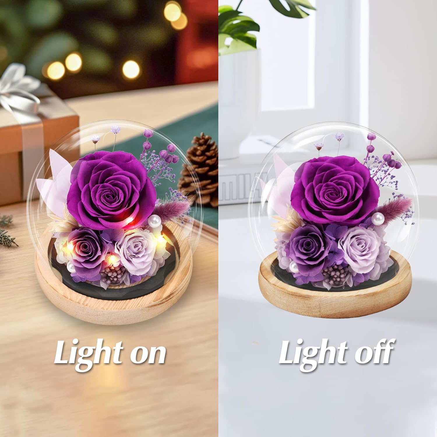 Preserved Roses Flowers for Delivery, Vanlentines Day Gifts for Her, Purple Forever Flores in Glass Dome for Women Mom Wife Girlfriend, Anniversary Birthday Rose Gift for Mothers Day Christmas - Image 4