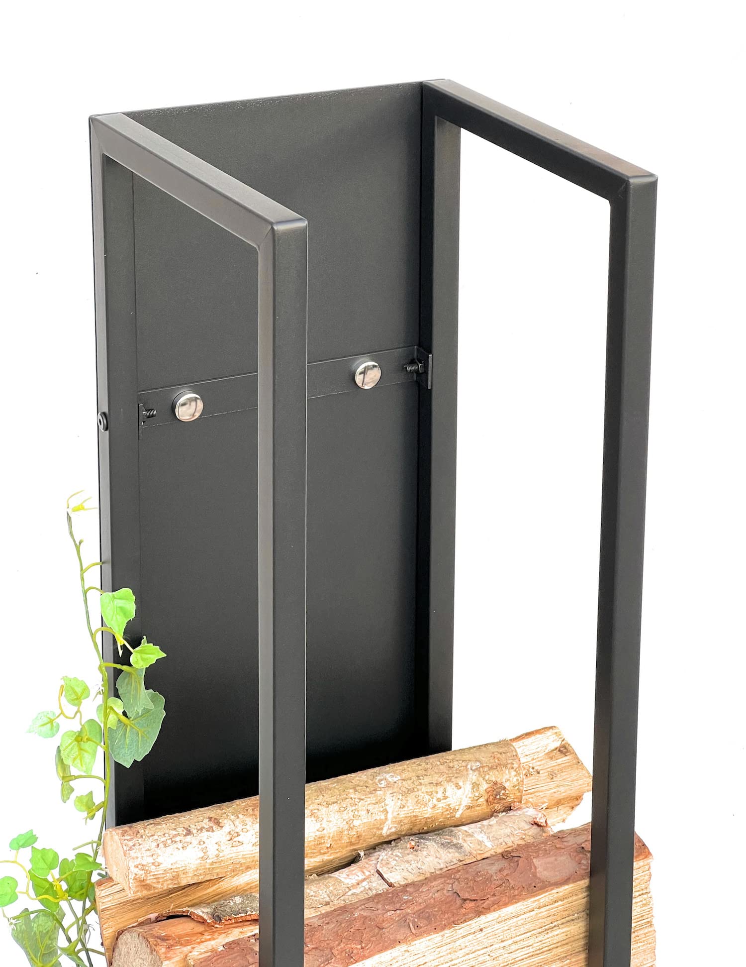 DanDiBo Scaffale per legna da ardere interno in metallo nero, supporto per legna da ardere, 100 cm, con parete posteriore sospesa a parete 96357, cestino per legno per caminetto, mensola in legno