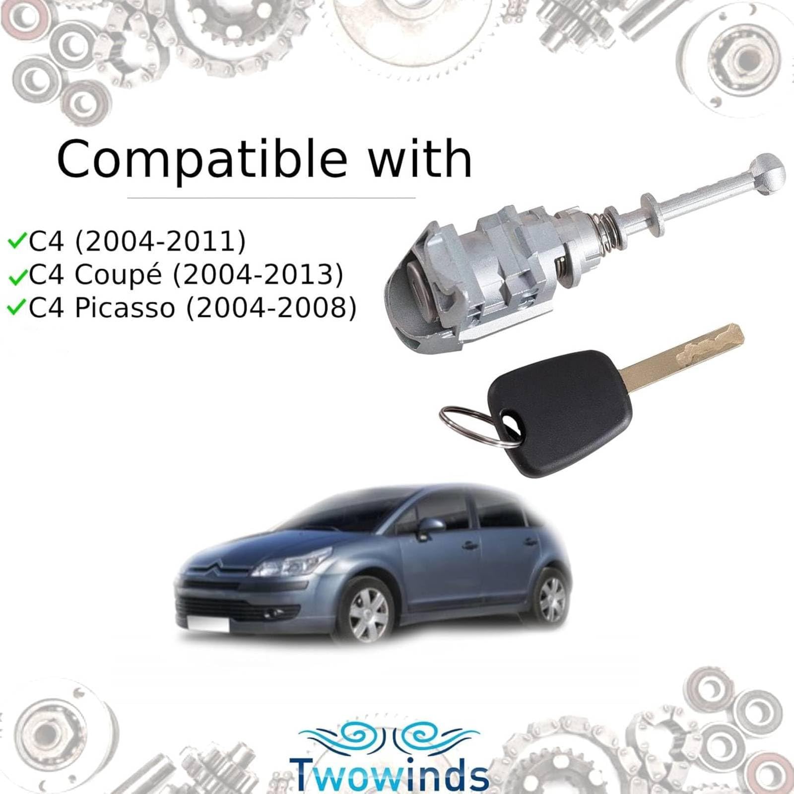 Twowinds - Bombín Cerradura 9170Y0 Compatible con Citroën C4, Coupé (2004-2013), C4 Picasso (2004-2008) - Puerta Delantera Izquierda (Lado Conductor) - NO502085 - Cerradura - Bombín