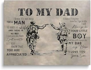 To My Dad Canvas Wall Art, Father-Son Military Tribute, Heartfelt Inspirational Artwork Poster Print, Home Decor Gift for Patriotic Families Military Pride Living Room, Office (16x20inch)