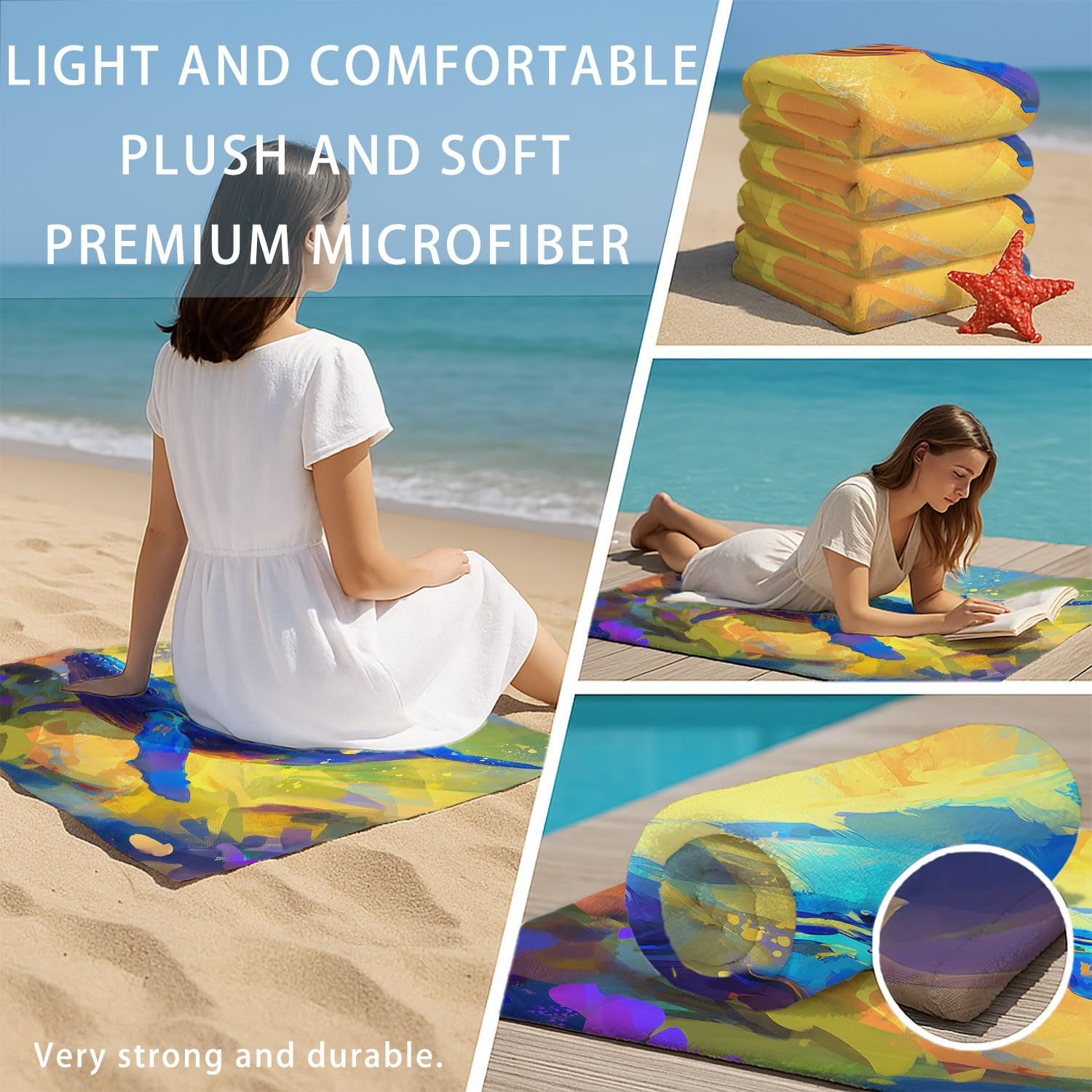 Générique Telo mare anti sabbia ad asciugatura rapida, 200 cm x 100 cm, moderno, allegro, asciugamano da spiaggia in microfibra, energia divertente, luminoso, arancione, veloce e assorbente, super
