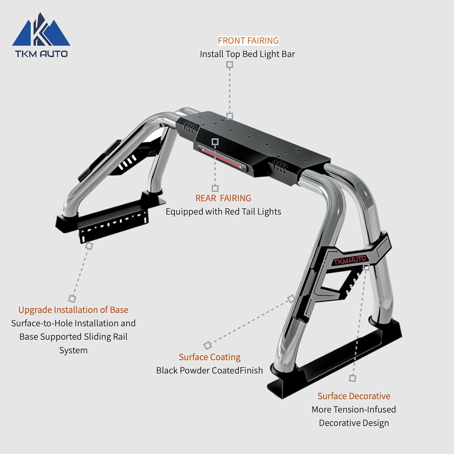 SRB005 Sport Bar Roll Bar Compatible with Tacoma/Ranger/Colorado/Canyon/Jeep Gladiator/Frontier (Stainless Steel)