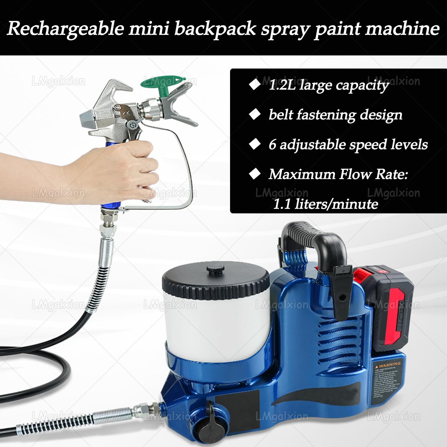 Pistola Verniciatura a Spruzzo Airless Professionale,Spruzzatore Senza Fili Con Batteria Ricaricabile,Portata 1.1l/Min,Tecnologia Airless per Finitura Uniforme,Per Lattice,Smalto,Acqua 1battery