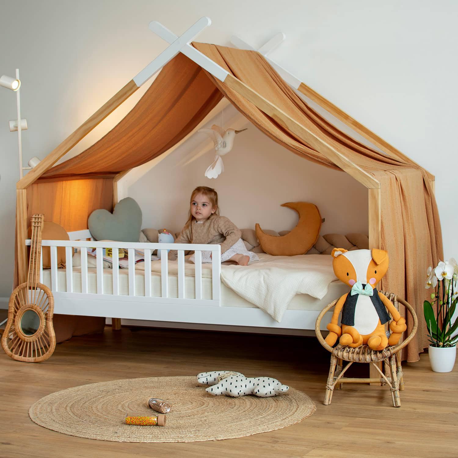 Sevira Kids - Ciel de lit cabane, Toile en Gaze de Coton, Jeanne - 420 x 130 cm Made in France