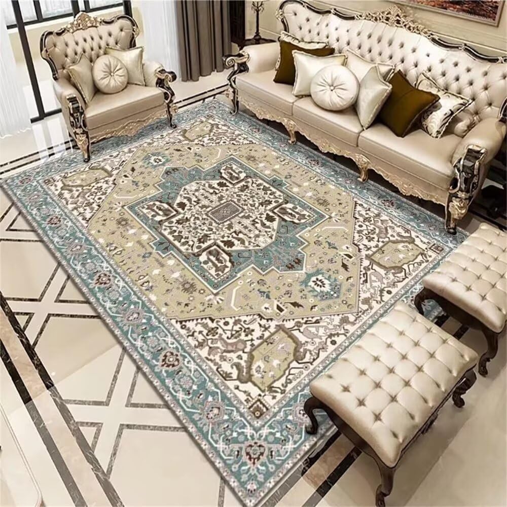 Tapis de chambre doux bleu 200x300cm à motif floral rétro