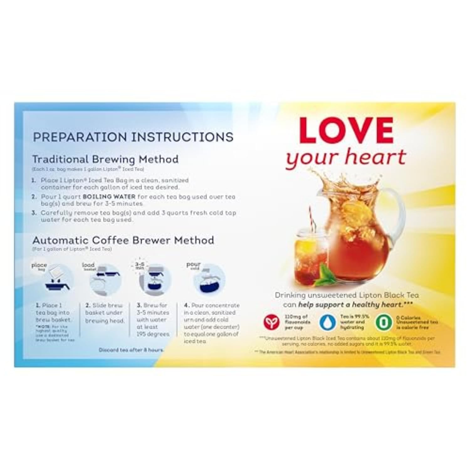 Lipton Unsweetened Iced Tea Bags, Gallon-Sized Zero Calories, 48 Total Tea Bags (24ct - Pack of 2)