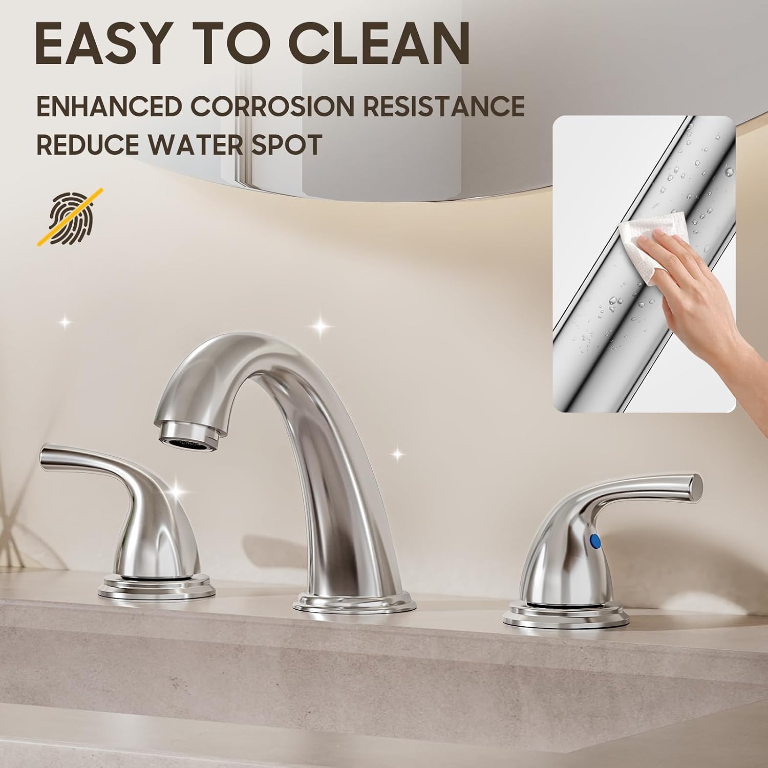 Phiestina 8 Inch 3 Hole Chrome Bathroom Faucet 3 Piece Widespread Bathroom Sink Faucet, Modern Bathroom Faucet with Metal Pop-up Drain with Overflow and Water Supply Line, BF03008-B11-C