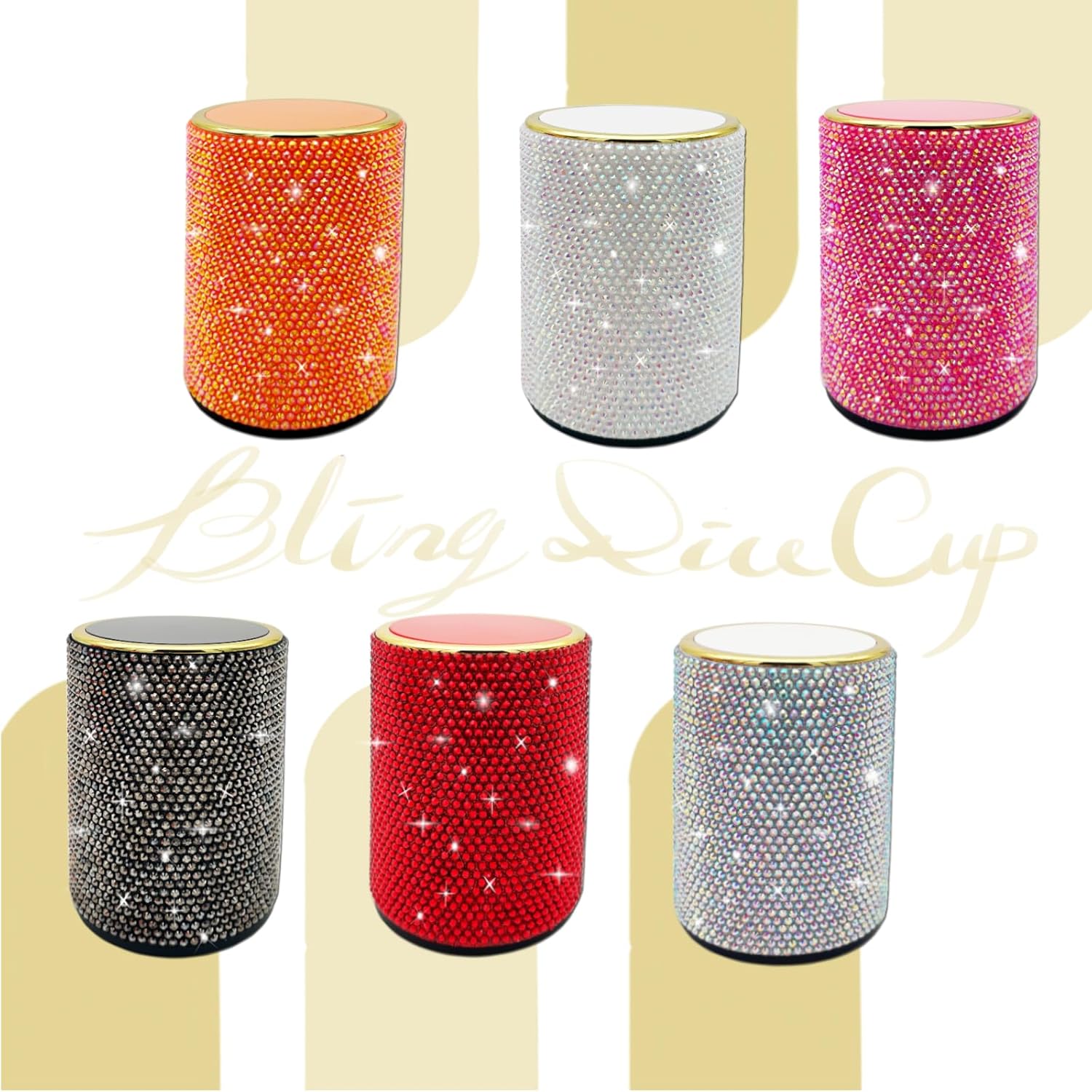 Bling Dice Cup Velvet Felt-Lined Quiet Shaker with Lid Includes 12 Dices Plastic Dice Cup Set for Bar Party Family Yahtzee Farkle Classic Dice Games (Orange)