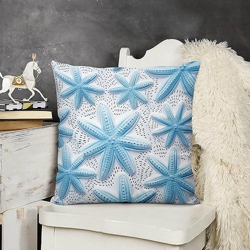Fundas de almohada de 20 x 20 pulgadas, diseño moderno de estrellas de mar y dólar de arena, color azul y blanco, funda de cojín cuadrada, funda de