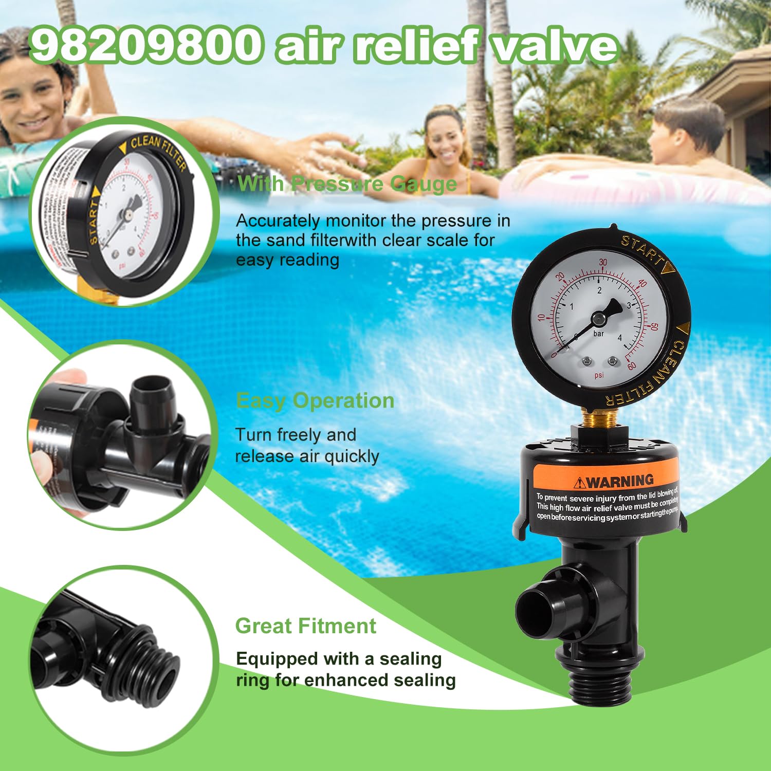 Yarryuter 98209803 Hochstrom-Entlüftungsventil Für Pool- & Spa-Filter – Ersatz-Entlüftungsventil Mit O-Ring, Kompatibel Mit Warrior, FNS, Clean & Clear Uvm.