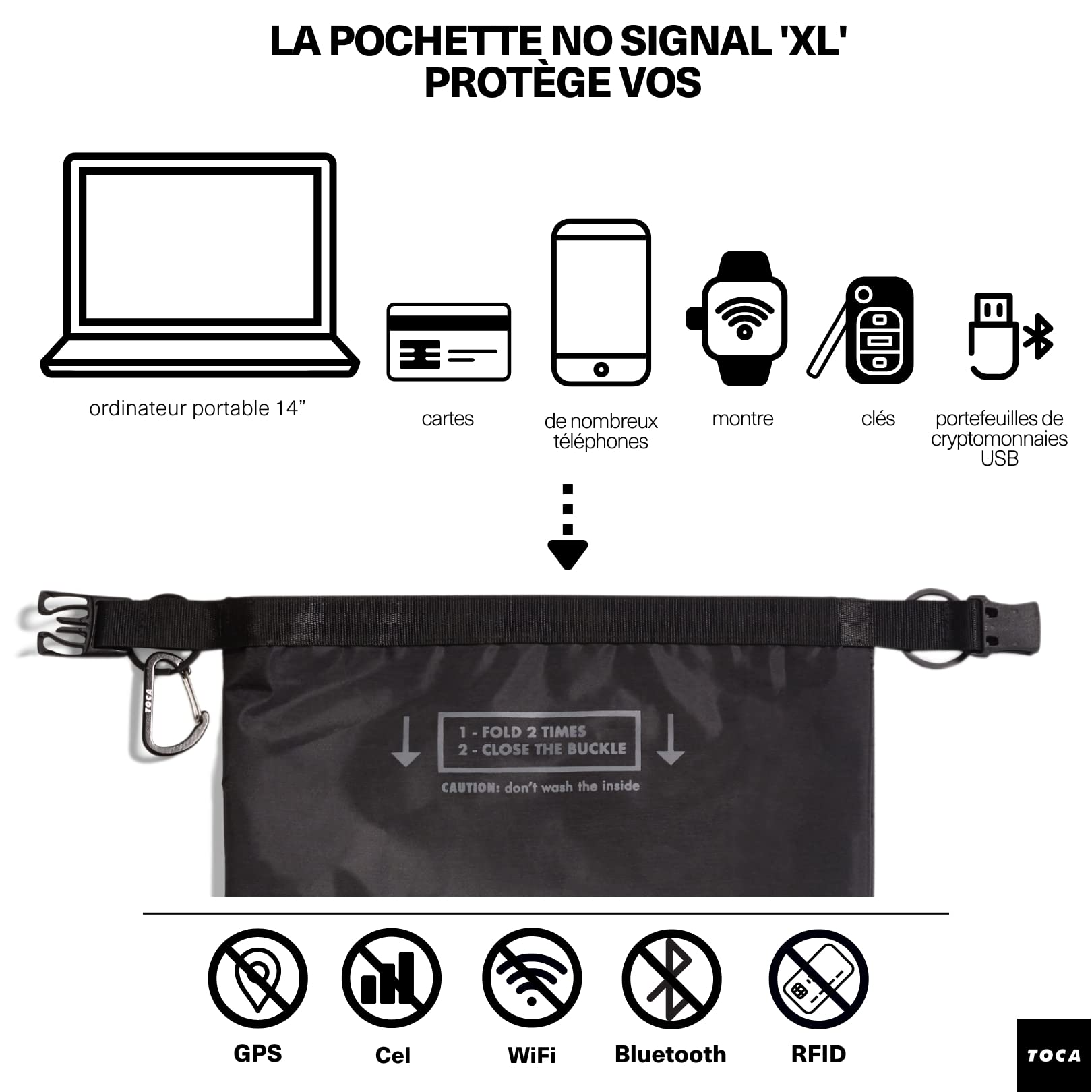 TOCA Pochette Anti Ondes pour téléphone Portable, Sac Faraday, bloqueur Signal WiFi/GSM/GPS/Bluetooth, aux Cartes De Crédit
