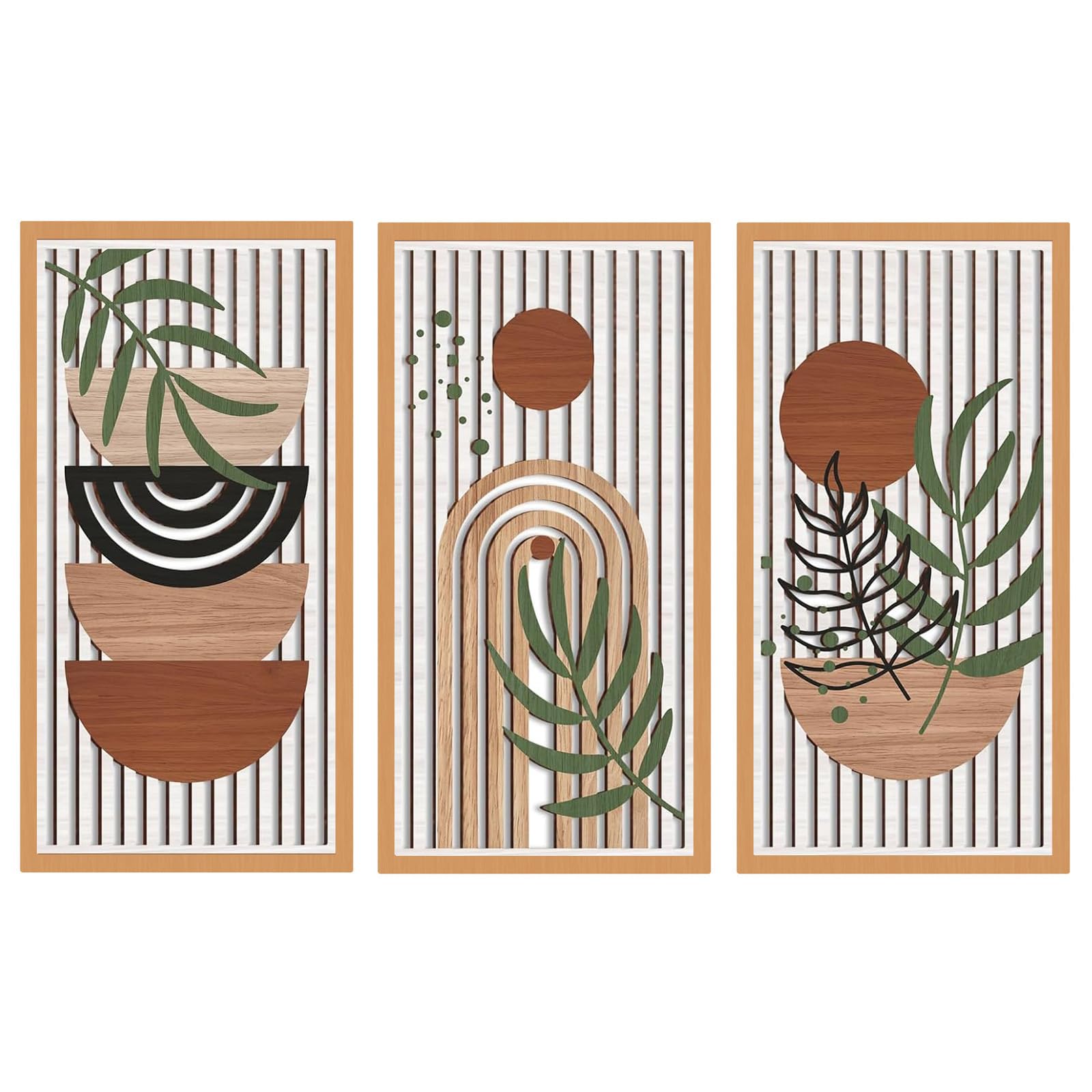 Sasiil 3 Piece Wooden Wall Art Set, Boho Wall Decor, Minimalist Home Wall Hanging Ornaments, Lightweight Hollow Geometric Sculpture for Living Room, Hallway, Bedroom Decor, Housewarming Gift