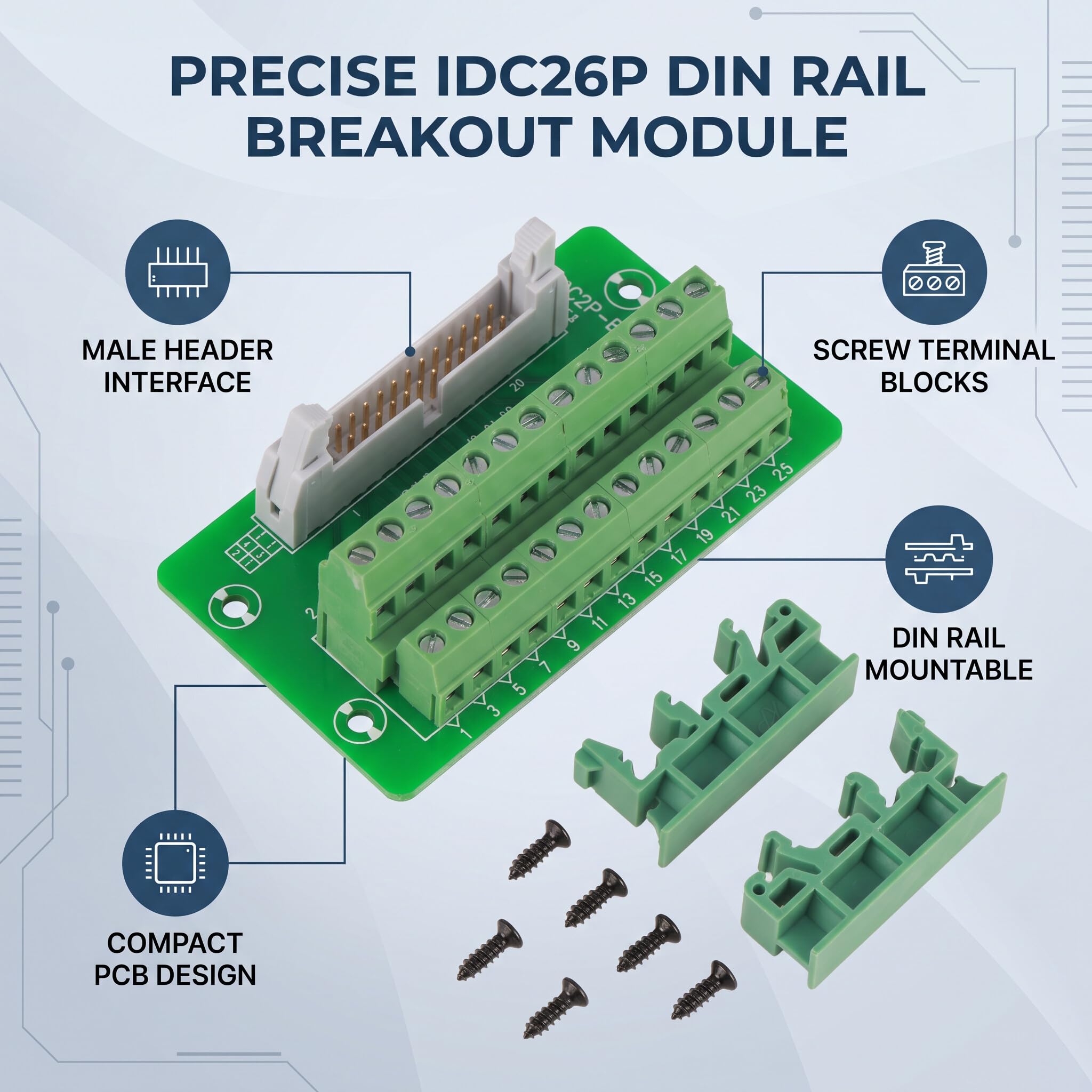 Idc26P Szyna Din 26Pin 5Mm, 26-pinowe Złącze Idc Breakout Idc 2X13 moduł Interfejsu do Montażu Breakout Złącze Męskie Tabliczka Zaciskowa