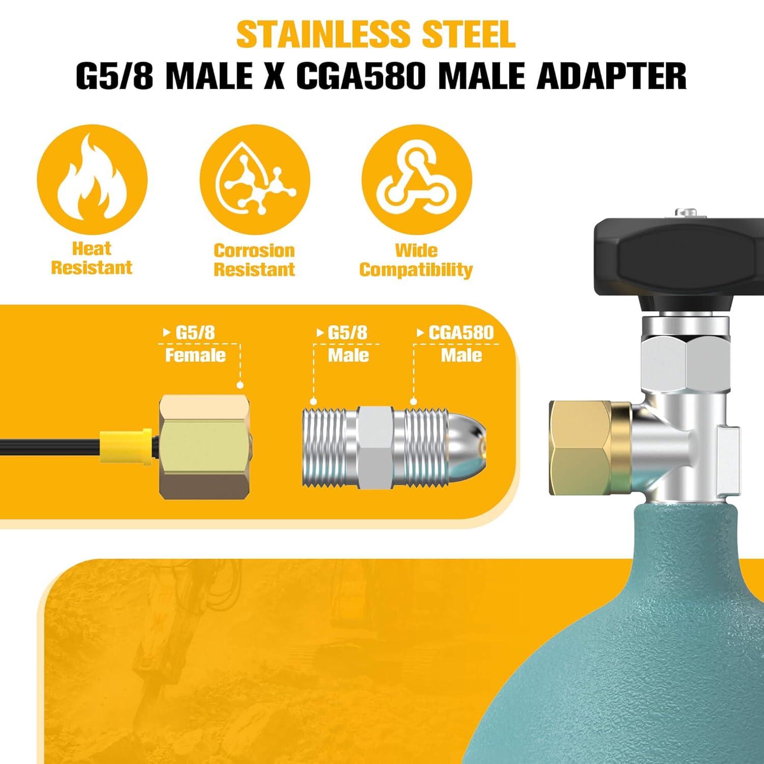 Hydraulic Breaker Nitrogen Charge Kit, 0–1420 PSI (0–98 Bar) Hydraulic Hammer Nitrogen Fill Kit with Gauge, Hose, and G5/8 to CGA580 Adapter for Excavators, Post Drivers, Heavy Equipment