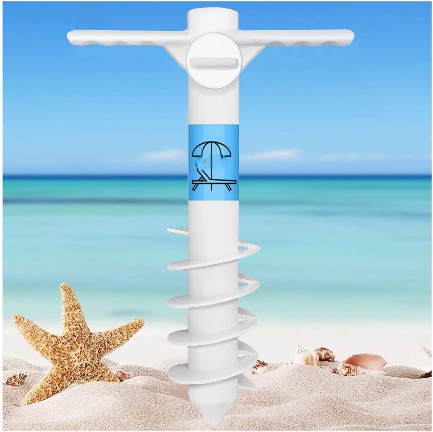 Idrese Beach Umbrella Sand Anchor Heavy Duty, Outdoor Umbrella Base with 5 Spiral Screw, Fits All Beach Umbrella, Safe Umbrella Holder Stand Ideal for Strong Winds White
