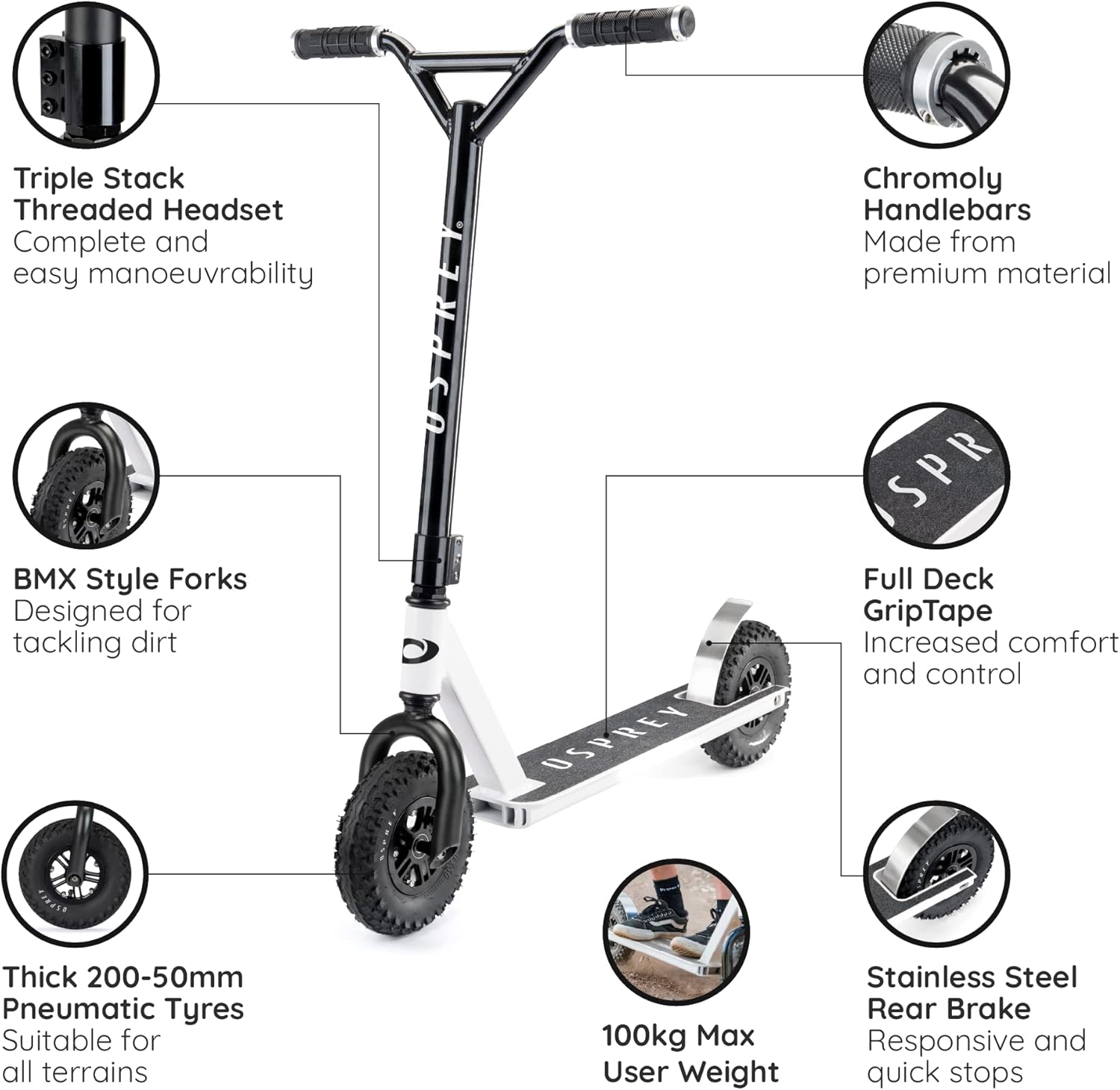 Buy Osprey Dirt Scooter, All Terrain Trail Adult Scooter with Chunky