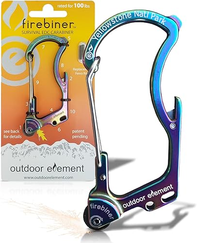 Miniatura 21 de OUTDOOR ELEMENT Firebiner Custom Engraved 6-in-1 Fire Starter Carabiner Multitool – Survival Gear EDC Keychain with Utility Blade, Bottle Opener, GT