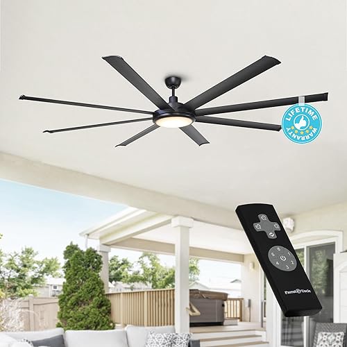 Parrot Uncle Ventiladores de techo con luces y control remoto, ventilador de techo industrial negro de 75 pulgadas con luz LED para dormitorio, sala
