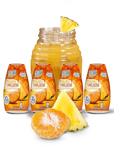 Klass Aguas Frescas Potenciador líquido de agua, sin azúcar, sabor natural, piña, mandarina, 1.62 onzas, paquete de 4 (hace 24 porciones cada una)