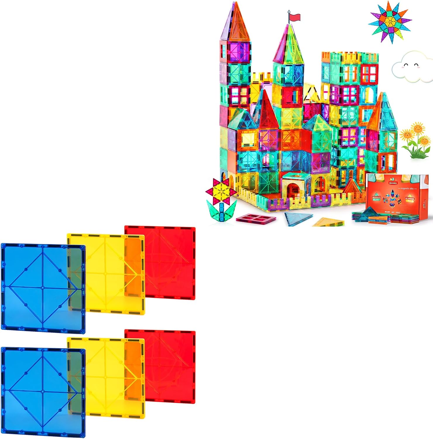 Gemmicc 63 PCS + 6 Large PCS Magnetic Tiles Set