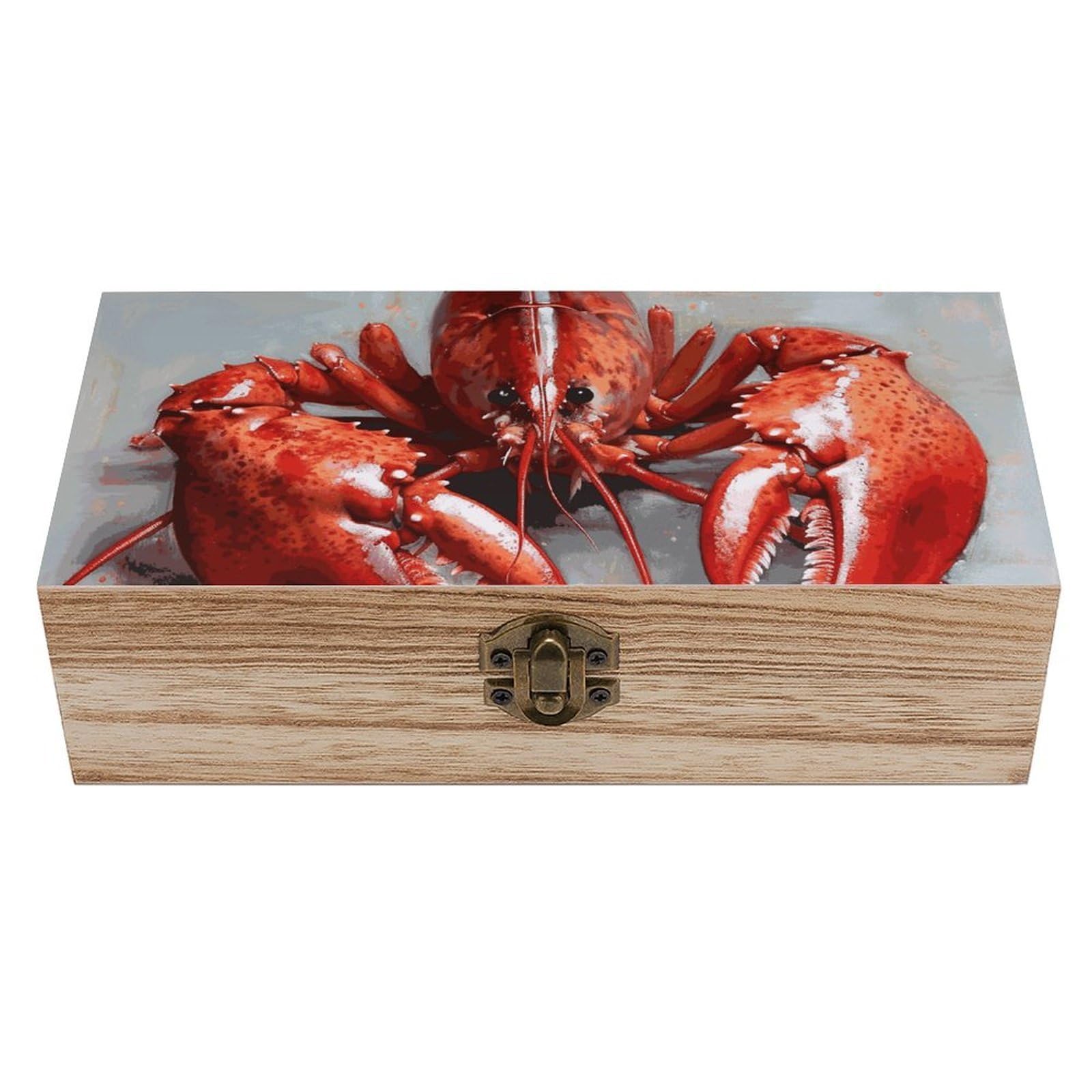 FodPand Decorative Keepsake Box Wooden Storage Boxes with Hinged Lid Handmade Lobster Wood Organizer Memory Treasure Box for Jewelry Craft Card Photo Storage Wedding Bridal Shower Gifts
