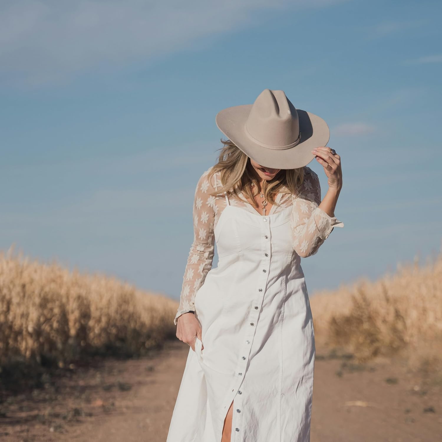 White Cowgirl Cowboy Hat Wide Brim Bling Rhinestone Party Cap - Image 5