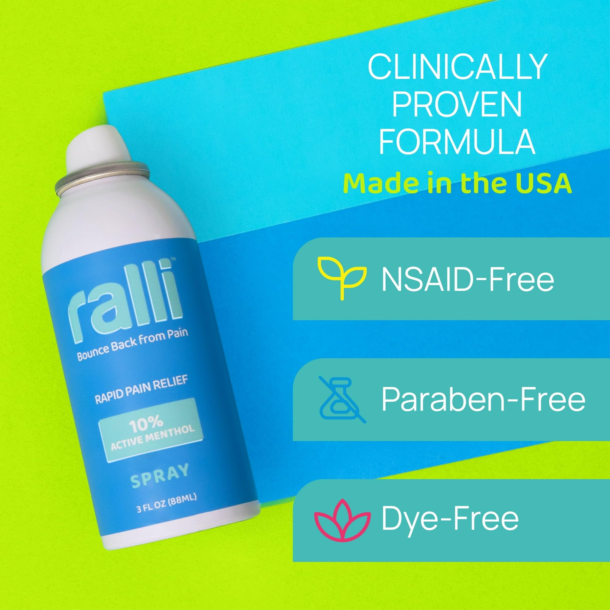 ralli Rapid Pain Relief 3oz Spray for Muscle Aches, Joint, Arthritis, Knee, Neck, Hip Pain, Foot Pain, Backache Pain-Relief, Dye Free, Made in USA — Amazon image 2