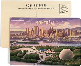 Montreal, Quebec, Lithograph City Series (4x6 Birch Wood Postcards, 2-Pack Stationary, Rustic Home Wall Decor)