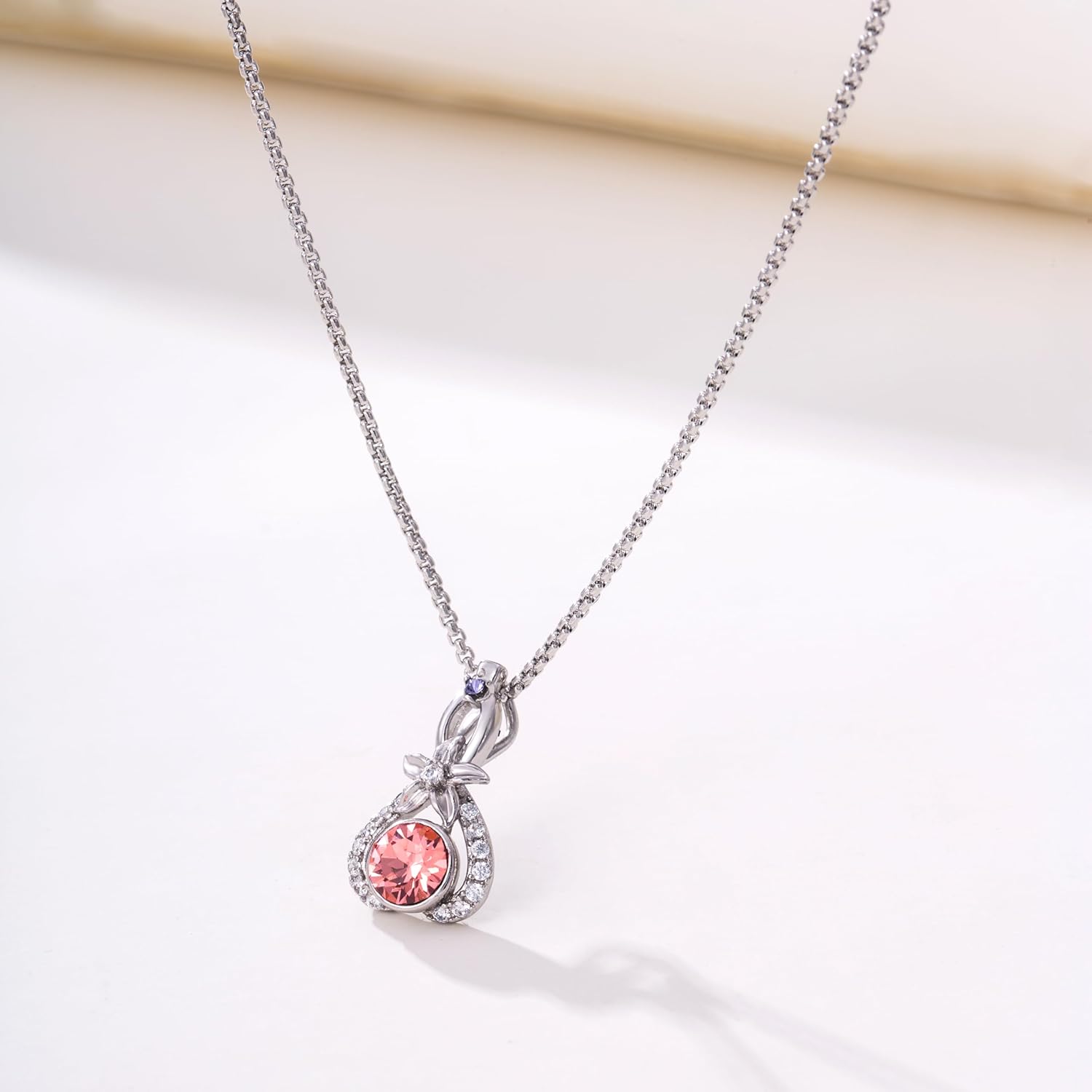 XUPING Crystal Necklace for Women Round Crystal Pendant Necklace Silver Flower Cubic Zirconia Necklace Anniversary Birthday Jewelry Gifts Valentine's Day Gift for Her Wife Mom Lady Daughte - Image 3