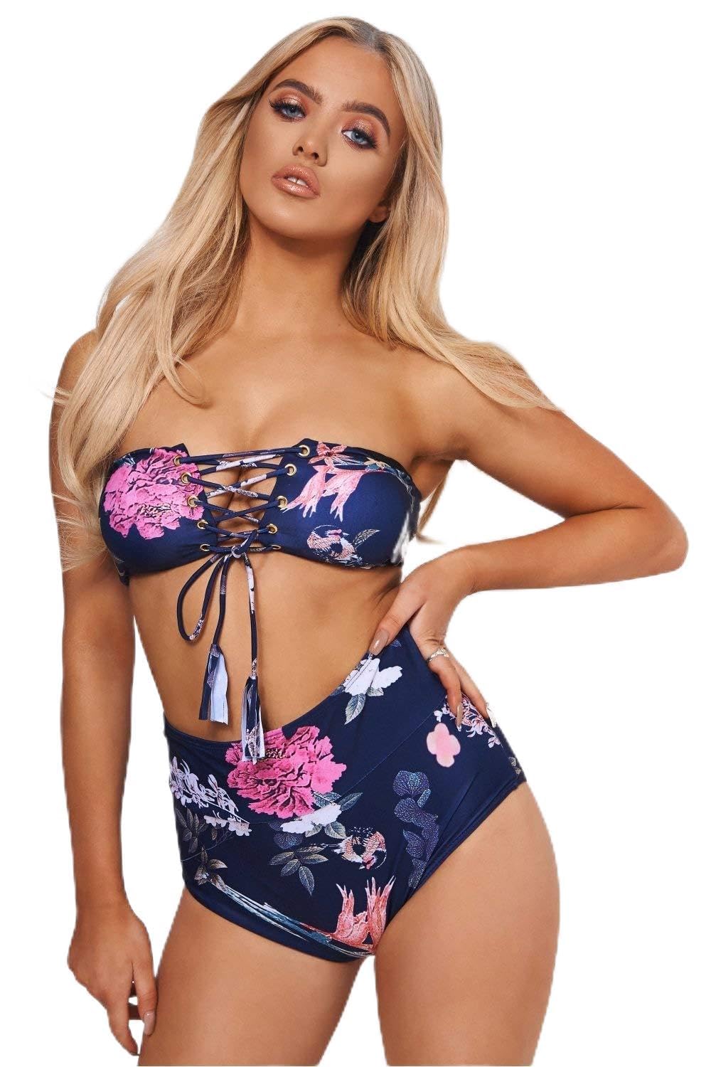 The Fashion BibleSabo Navy & Pink Tropical Print Bikini
