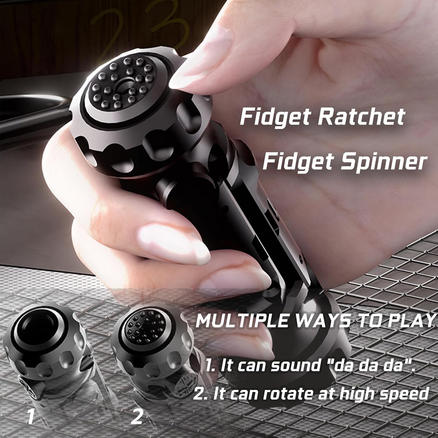 Metal Tungsten Steel Fidget Toy Gun Fidget Slider Fidget Gun Stress Relief Relax EDC Gyro Finger Toy Fidget Ring Fingertip Textured Spinner (Brown)