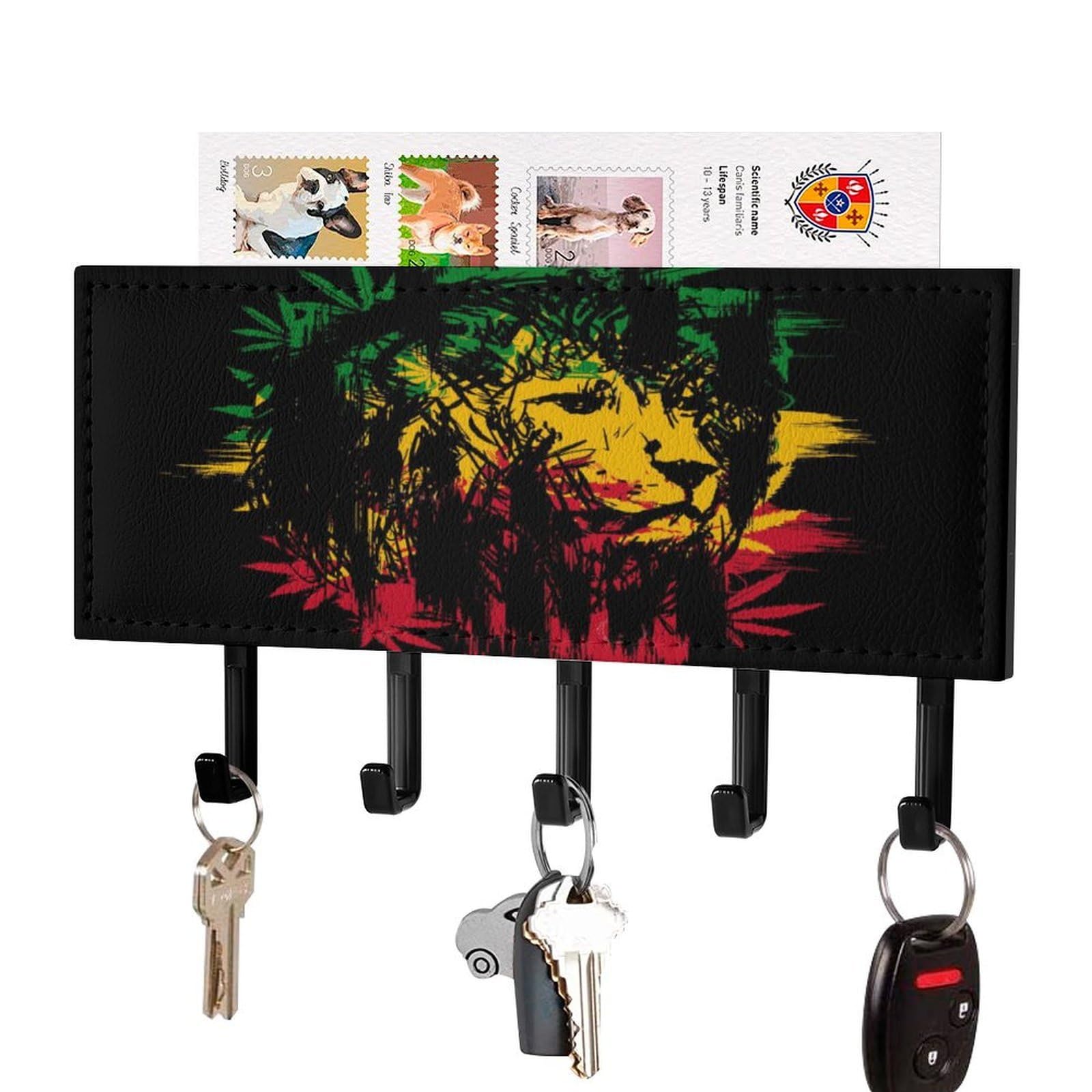 Nclqvjxzkhw Black-Style Rasta Lion Key Holder With 5 Hooks Key Hooks Wall Mounted Key Racks Key Hanger Organiser Shelf