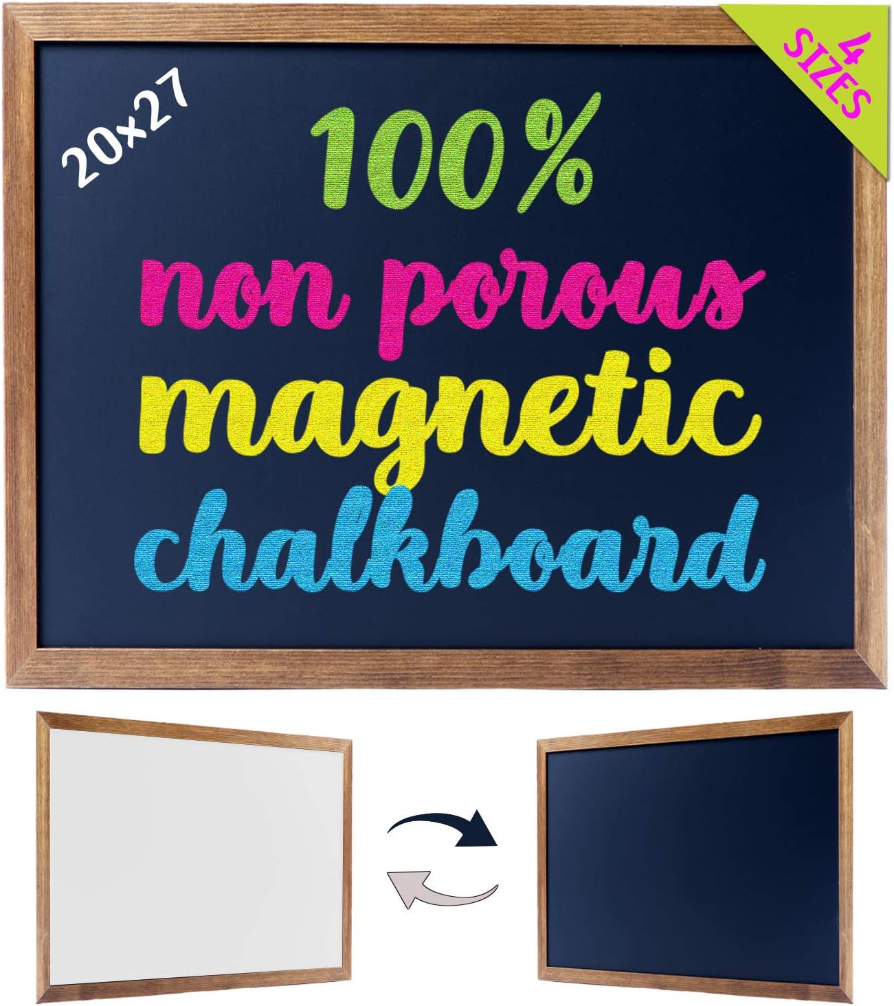 27"x20" Framed Chalkboard Sign. 100% Non-Porous Erasable Blackboard and Whiteboard. Chalk Board for Chalk Markers. Homeschool Magnet Board Decorative Big Chalkboard for Every Event.