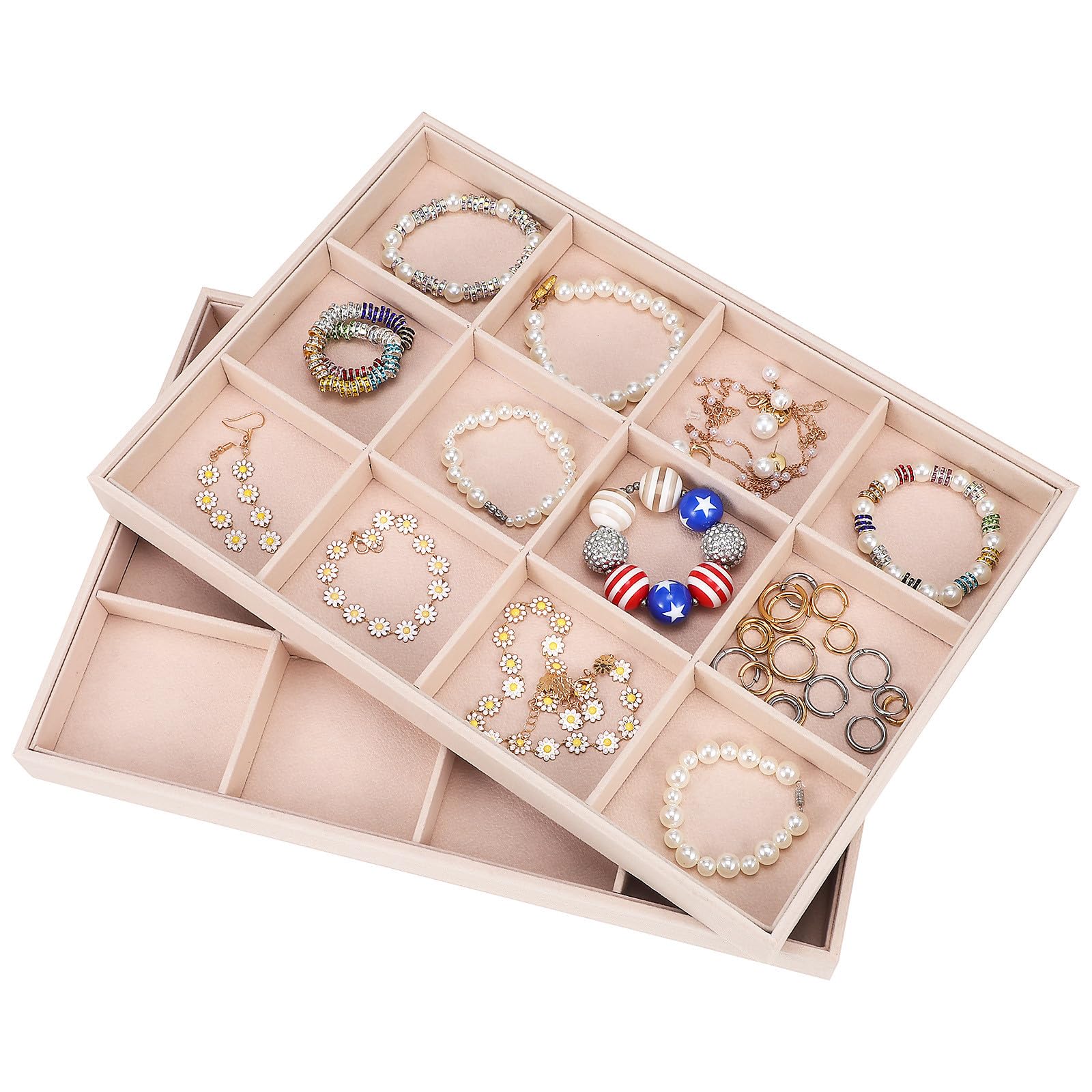Bandejas para Joyas de Terciopelo 2 Unidades Organizador 12 Compartimentos Ajustables Bandeja para Exhibición y Almacenamiento de Anillos Collares y Pulseras Uso Doméstico y