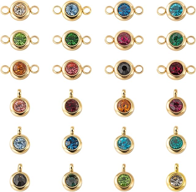 COGCHARGER 24 Pcs Crystal Birthstone Charms Beads Handmade Round Crystal Charm Pendants Connectors for Jewelry Necklace Earring Making 12 Colors