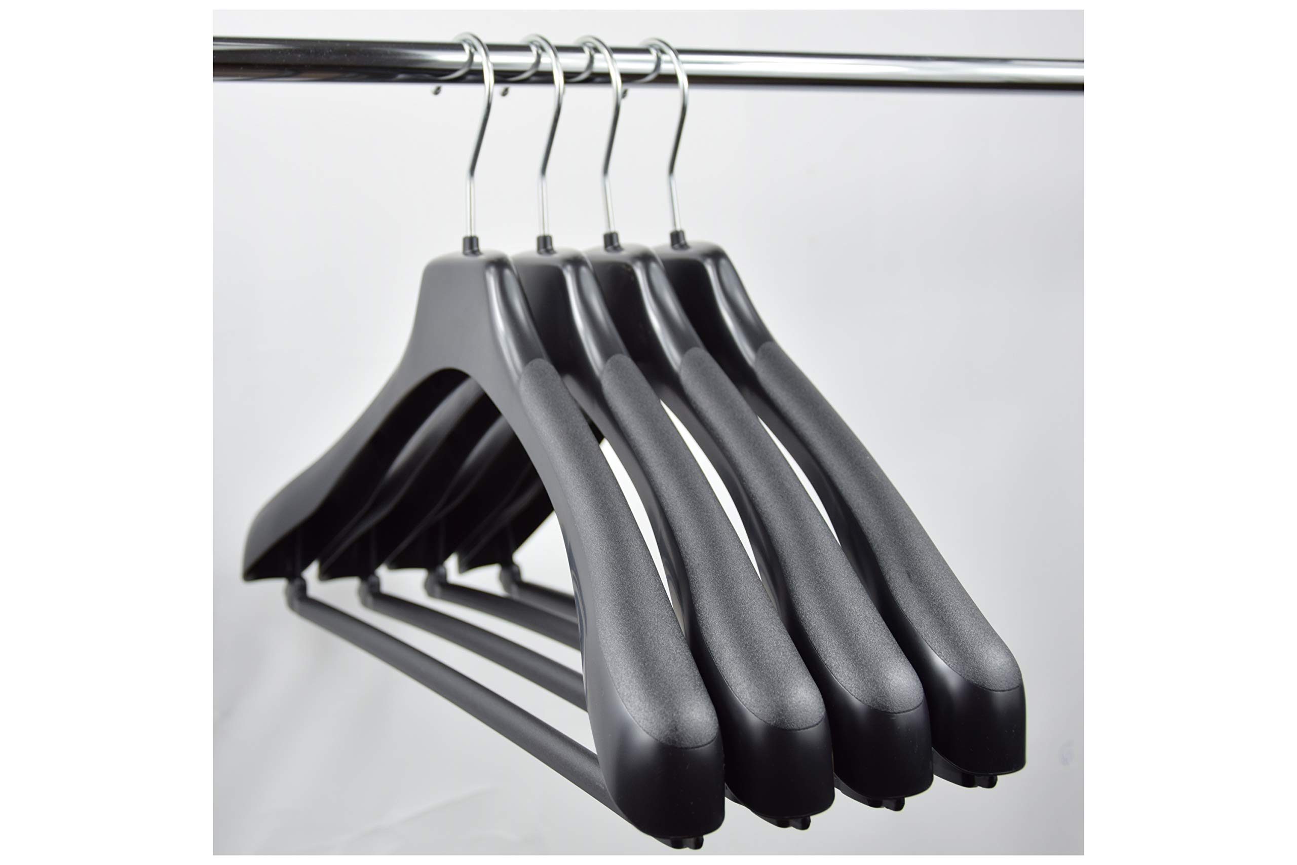 Kleiderbügel 20 Stück Anzugbügel 2- Teiler Jackenbügel Sakkobügel EU 45 cm Schwarz mit Hosensteg | Blazer | Kunststoff | 360° drehbarer Haken| Anti-Rutsch | Schwarz | breite Schultern