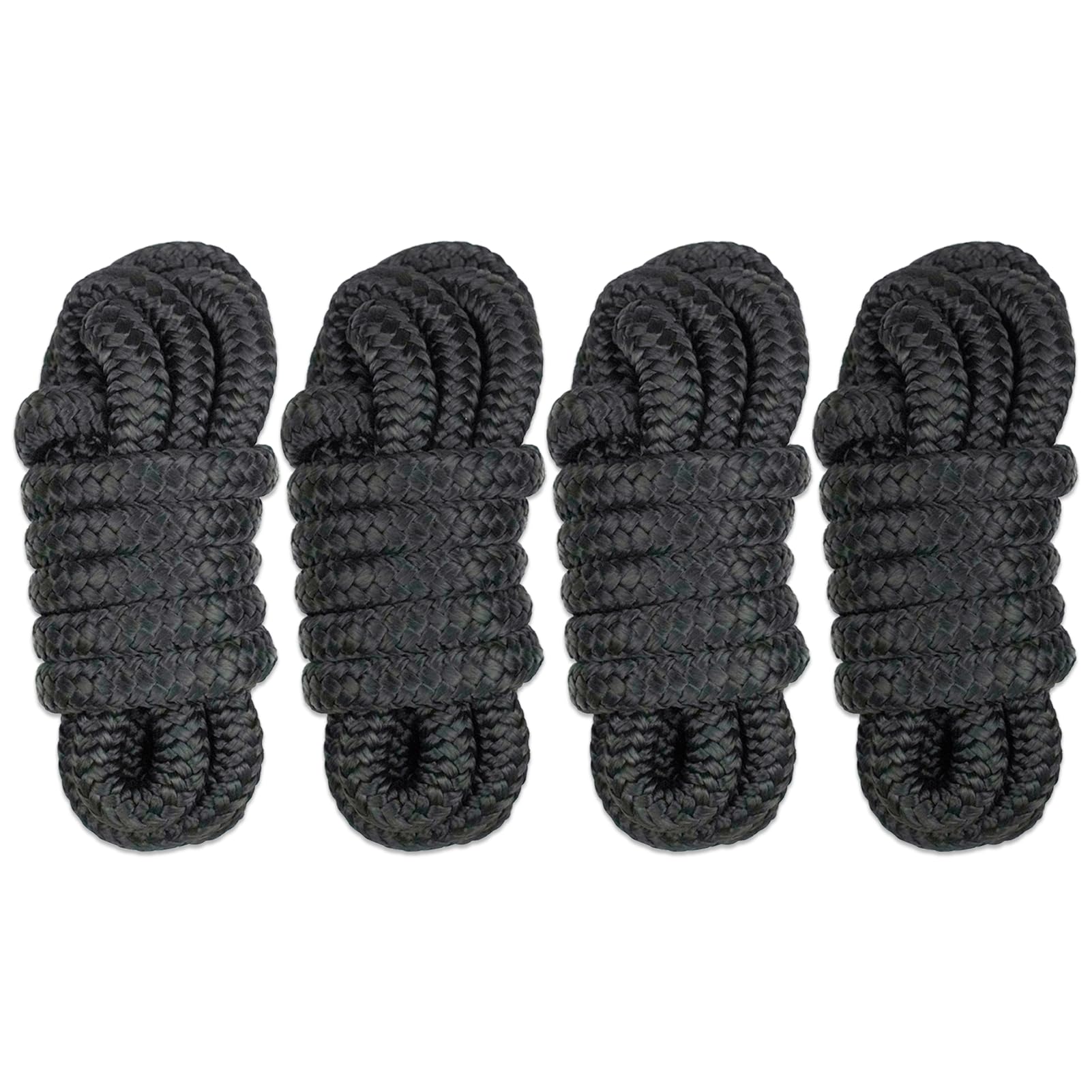 Photo 1 of 4-Pack Boat Fender Lines 3/8 Inch x 6FT with 5" Eyelet for Boat Bumper/Boat Fender/Buoy Double Braided Nylon Small Dock Lines for Boats,Jet SkiSea,Doo, Yamaha WaveRunner 3/8" x6'?4-PACK? Black
