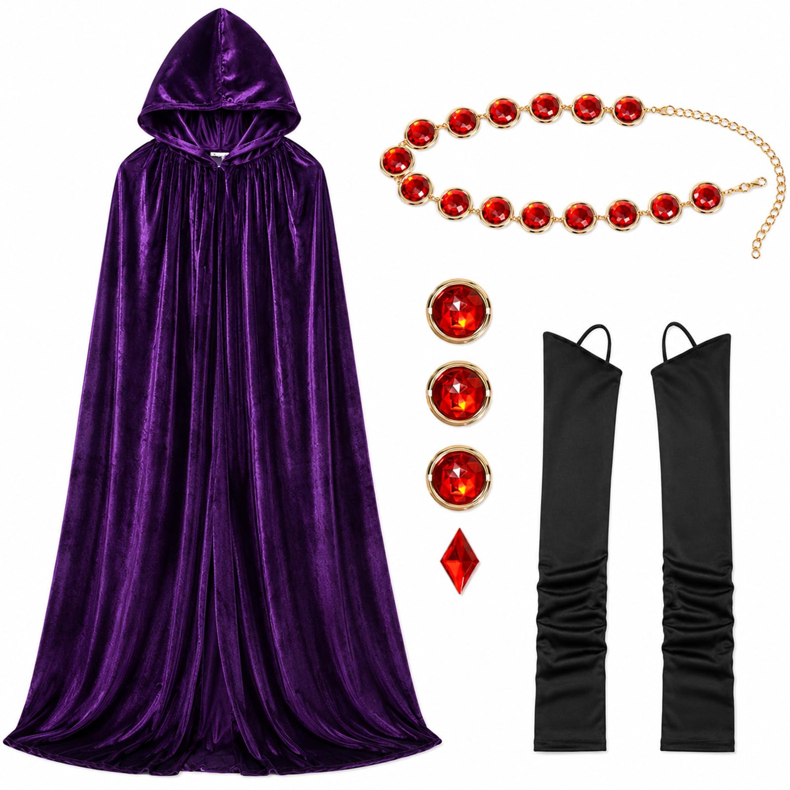 Raven Costume Purple Cape with Hood Gem Belt Halloween Anime Cosplay