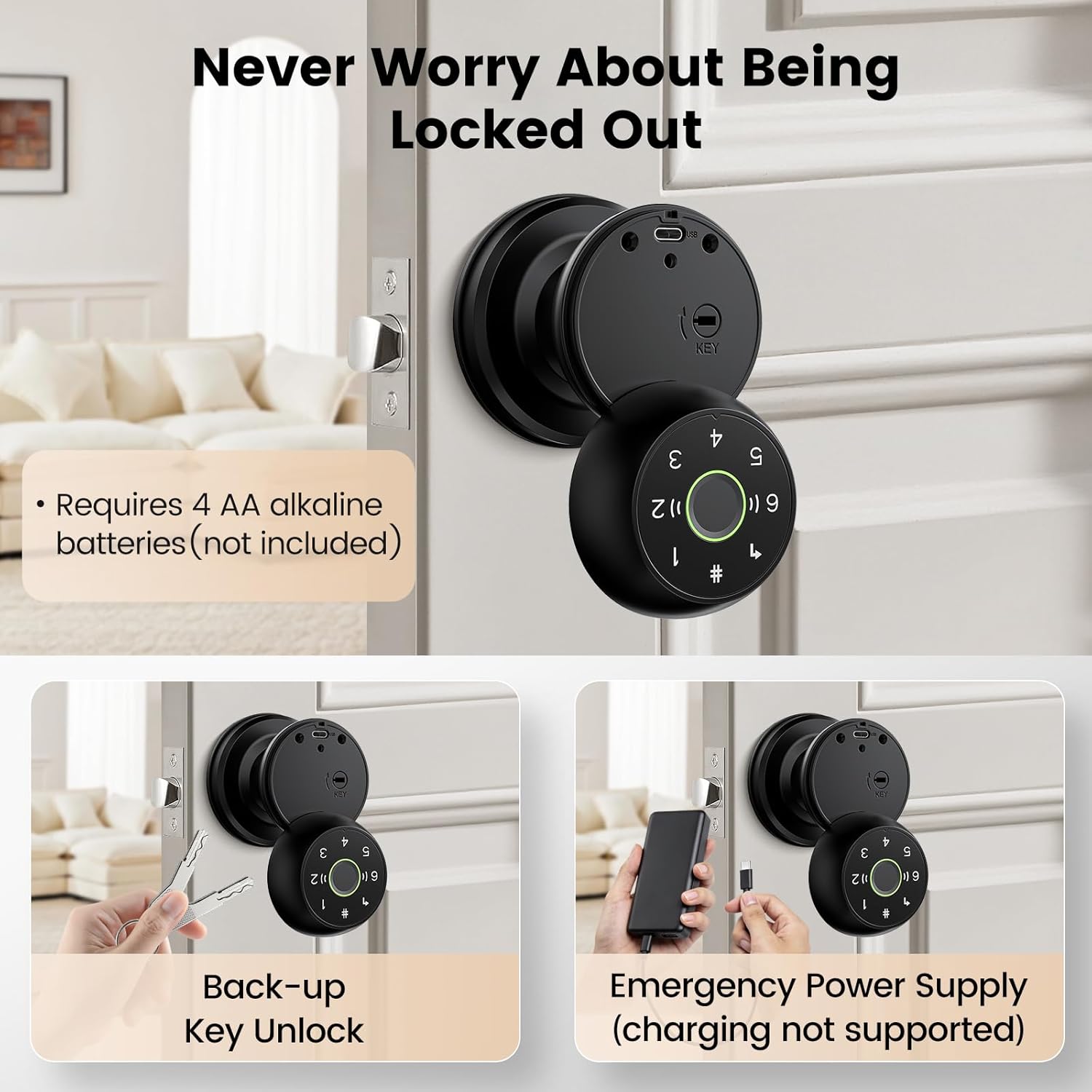 Lokko Smart Door Knob Built-in WiFi | Auto Lock & Passage Mode | Long Battery Life | Tuya App Control | Ideal for Bedroom, Office, Apartment