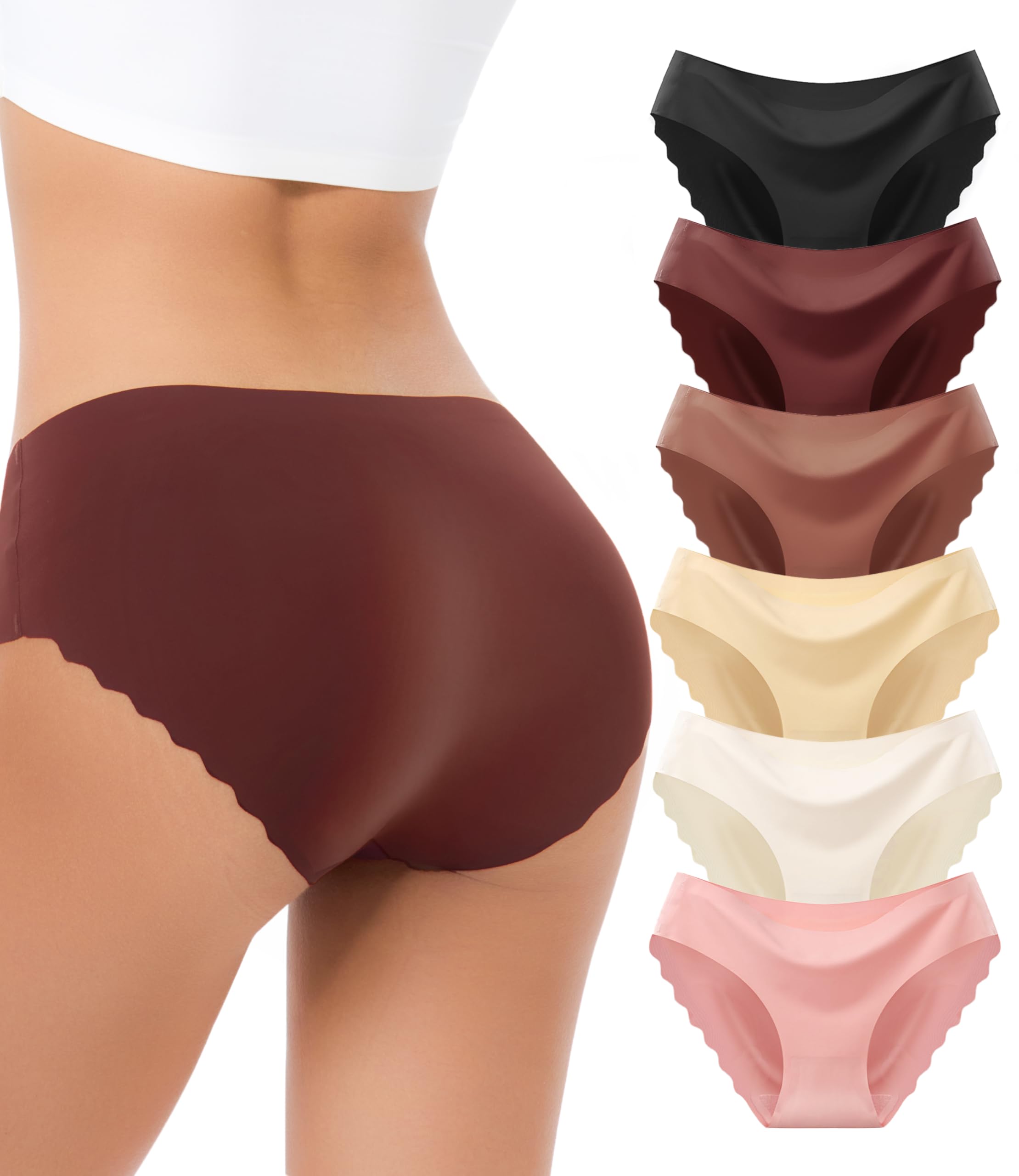 Photo 1 of Bobelle Wear Seamless Underwear for Women - High Waisted No Show Panties, 3D Wrap Hip Full Coverage Stretch Briefs 6 Pack Medium