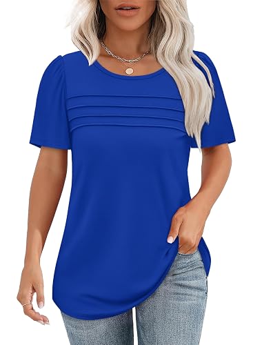 Chicrise Camisetas Manga Corta Mujer Verano Plisado Blusas Cuello Redondo Elegantes Informales Basica Moda Top