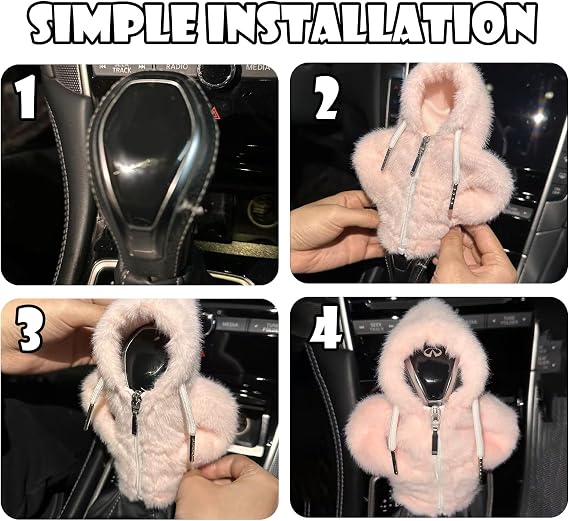 SuperKaKa Pink Plush Car Gear Shift Hoodie, Universal Automotive Cute Gear Shifter Protector Covers, Comfortable Cars Interior Accessories for Men Women