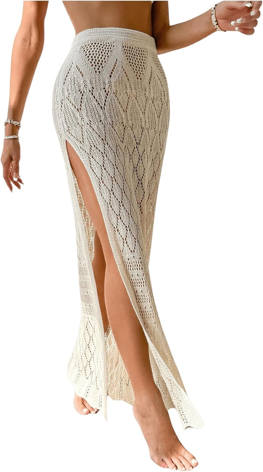 SHENHE Women's Crochet Swim Cover Up High Slit Sheer Long Beach Skirt Cover Up - Image 3