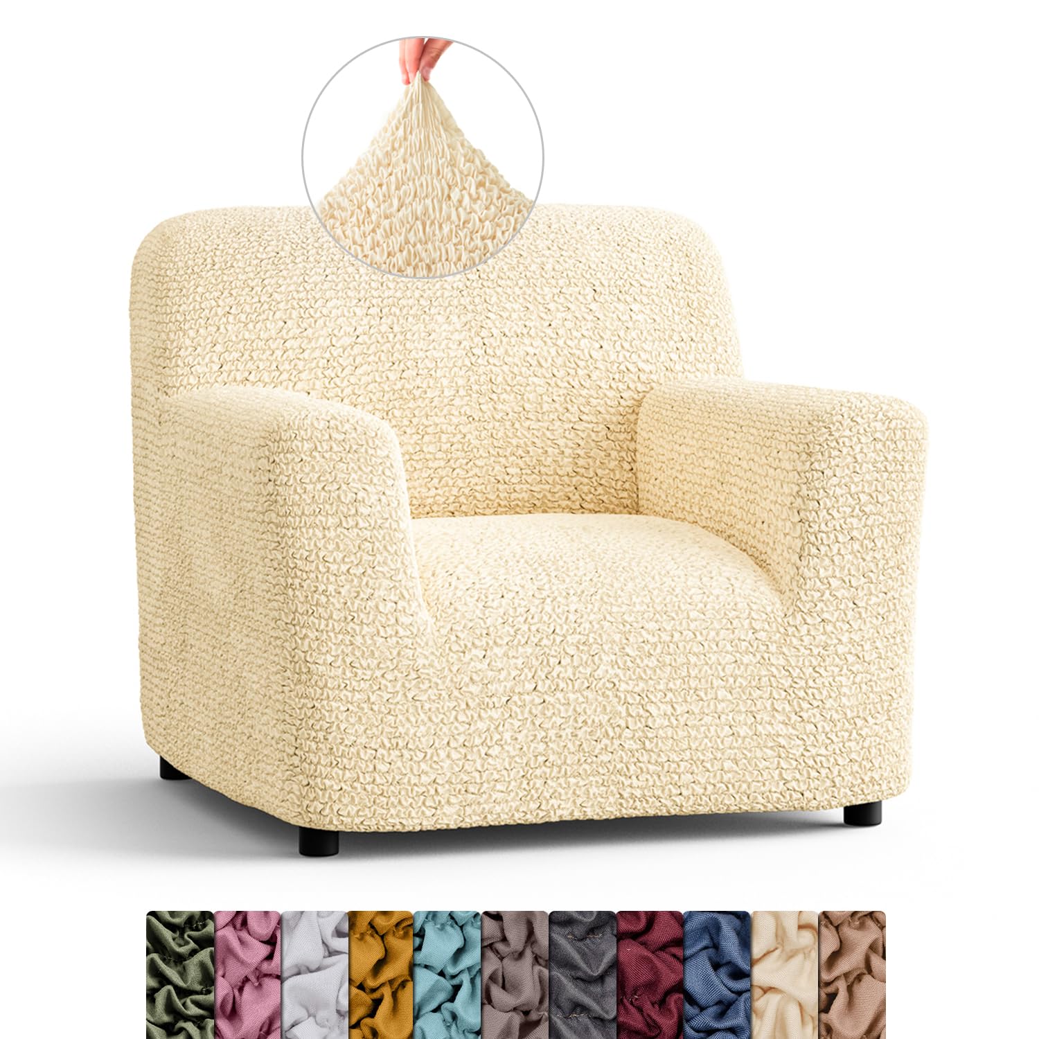 Menotti Chair Cover - Armchair Cover - Armchair Slipcover - Soft Polyester Fabric Slipcover - 1-piece Form Fit Stretch Stylish Furniture Protector - Microfibra - Beige (1 Seater) — image 1