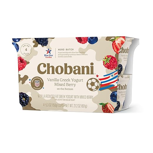 Chobani® Low-Fat Vanilla Greek Yogurt, Mixed Berry on the Bottom 5.3oz 4-pack